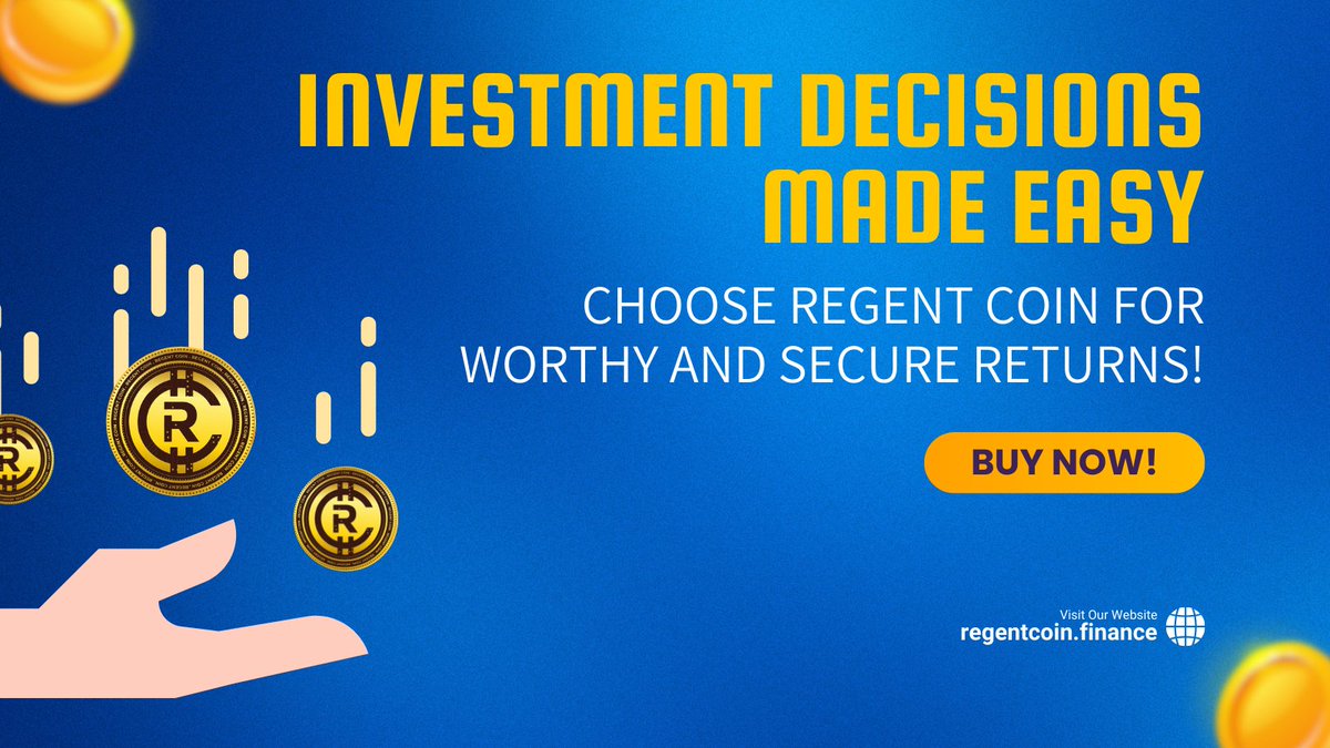 Investment decisions made easy - choose Regent Coin for worthy and secure returns! 💼✅
#InvestmentDreams #CryptoWealth #BestInvestment #ProfitPotential #RegentCoin #Binance #Web3 #SmartInvesting #EarnWithRegent #InvestorLife #GetStartedToday #WealthCreation #DigitalCurrency…