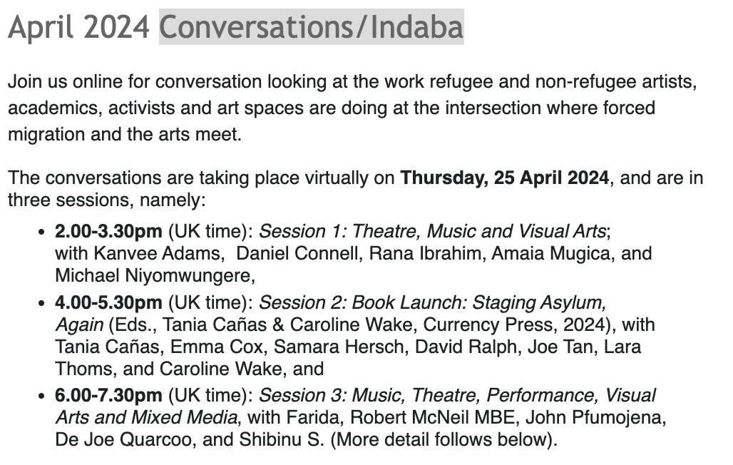 📢Today: @refugee_arts are hosting Conversations/Indaba, featuring our Affiliate Artist @robtmcneil! Join in here: bit.ly/Indaba24