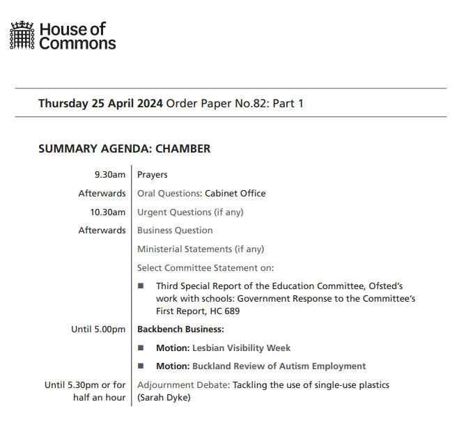 The House of Commons sits from 9.30am today. Find out what’s on: commonsbusiness.parliament.uk/Document/87011… The #OrderPaper is published each sitting day and lists the business of the House. Follow the Chamber in real time: now.parliament.uk