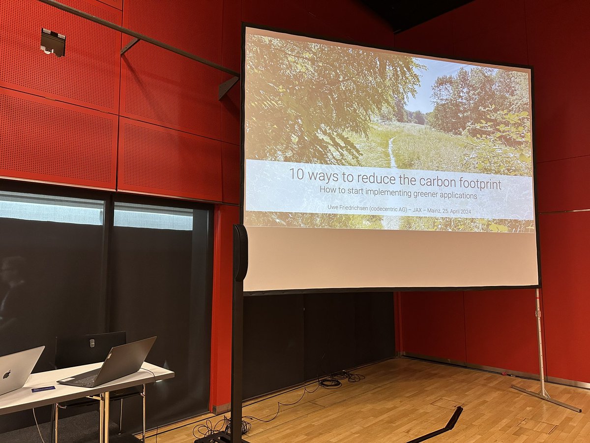 all set for my second talk at @jaxcon, interestingly in the same room. this time i will discuss 10 actionable patterns how to get the journey towards a greener IT started in our daily work. again, curious how it will work …