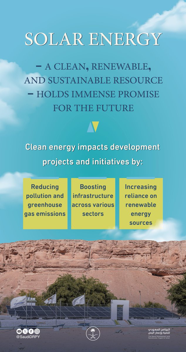 Clean energy = less pollution, healthier air & water, and drives prosperity for future generations.

#CleanEnergy #YemenCantWait