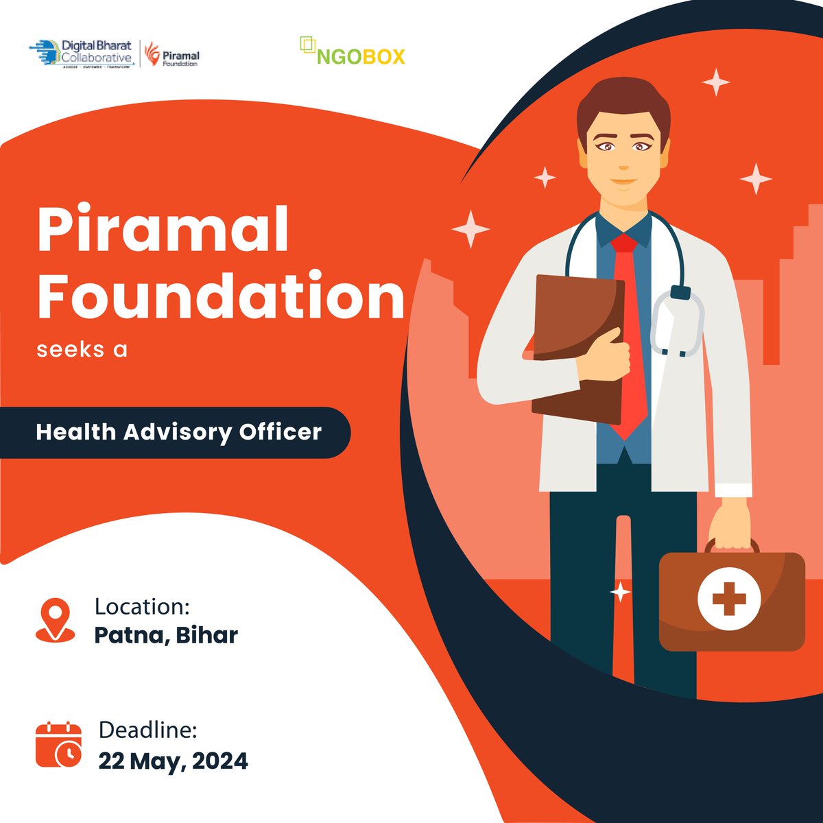 Piramal Foundation is looking for a Health Advisory Officer. Required qualifications include B Pharma /D. Pharma/ B.sc Nursing/GNM with 0-1 years of experience. The position is based in Patna, Bihar. Apply here: [ngobox.org/job-detail_Hea…] #JobOpening #Healthcare