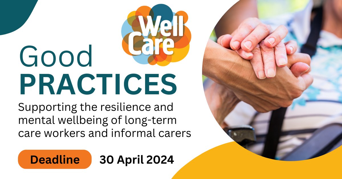 Caring for someone can be challenging. Informal carers and long-term care workers risk compromising their mental health and well-being over time. WELLCARE is looking for practices that support their mental wellbeing + resilience. Apply before April 30!➡️l1nq.com/4rKzr