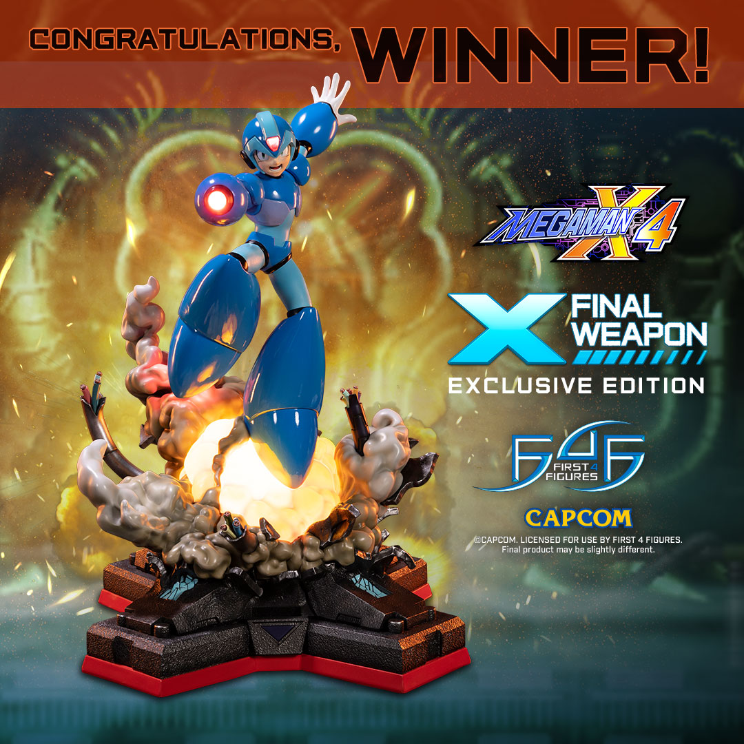 Congratulations to Ricardo Molina for winning our Mega Man X4 - X (Final Weapon) statue! We will contact the winner via email once the product is ready with instructions on how to claim their prize. Congratulations once again to our winner and thank you all for participating!