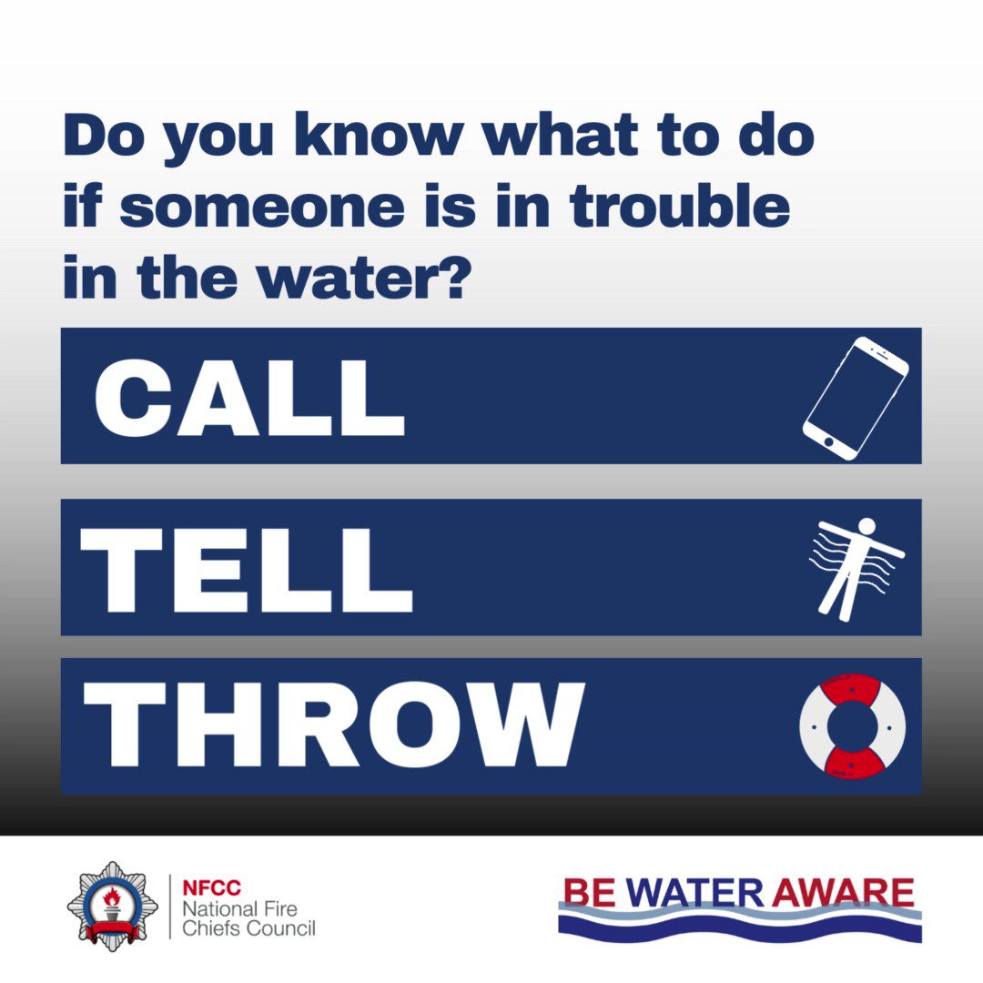 If you see someone in trouble in the water, remember this lifesaving advice Call 999 Tell them to float on their back Throw something to help them float #BeWaterAware #RespectTheWater