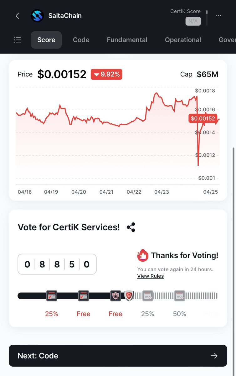 Morning Duty ☀️

8️⃣8️⃣5️⃣0️⃣

@CertiK @SaitaChainCoin