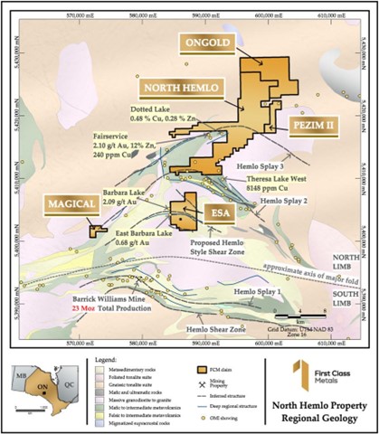 FirstClassMetal's tweet photo. First Class Metals-North Hemlo Property

⛏️District Scale 98km2 Gold & Critical Metals focus. 
⛏️20km North of Barrick Hemlo 23m Oz Au producer. Holds two parallel mineralised trends occupying shears.
⛏️Property includes Ongold option & West Pickle Lake in the North. 
⛏️Dead Otter Trend 3km long with gold grabs up to 19.6g/t Gold. Highest in the North Limb of Hemlo.
⛏️Very importantly, the property fully permitted for stripping, trenching & drilling. 

2024 Field Campaign is being planned now, focus will be on the Dead Otter Trend with  stripping & channel sampling planned for late spring/early summer. 

#FCM #Gold #Nickel #molybdenum #Ontario #Canada #Mining #exploration 

https://t.co/BCgOlN2XmJ