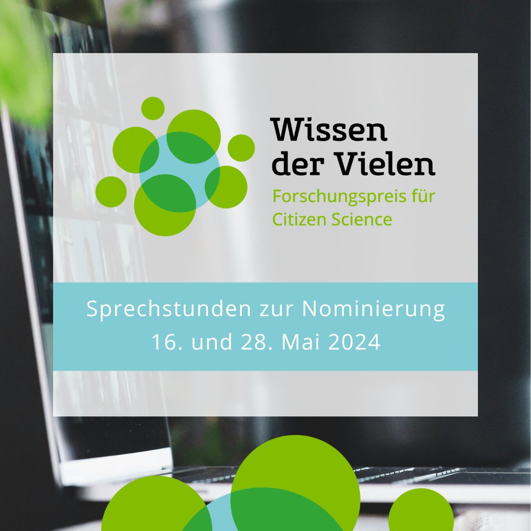 Bühnenreife Forschungsergebnisse in #CitizenScience erzielt?🙌 Mit dem #WissenDerVielen24-#Forschungspreis zeichnen wir herausragende Leistungen aus. Für Fragen zur Nominierung bieten wir euch Sprechstunden an.📞 Anmeldungen für den 16. o. 28. Mai unter ➡️ wissendervielen.de