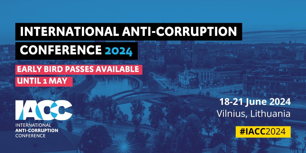 Join us in Vilnius, Lithuania, for the 2024 International Anti-Corruption Conference! Early bird passes and special prices for NGOs, academics and students until 1 May. Register now! ➡️ anticorru.pt/2Yq