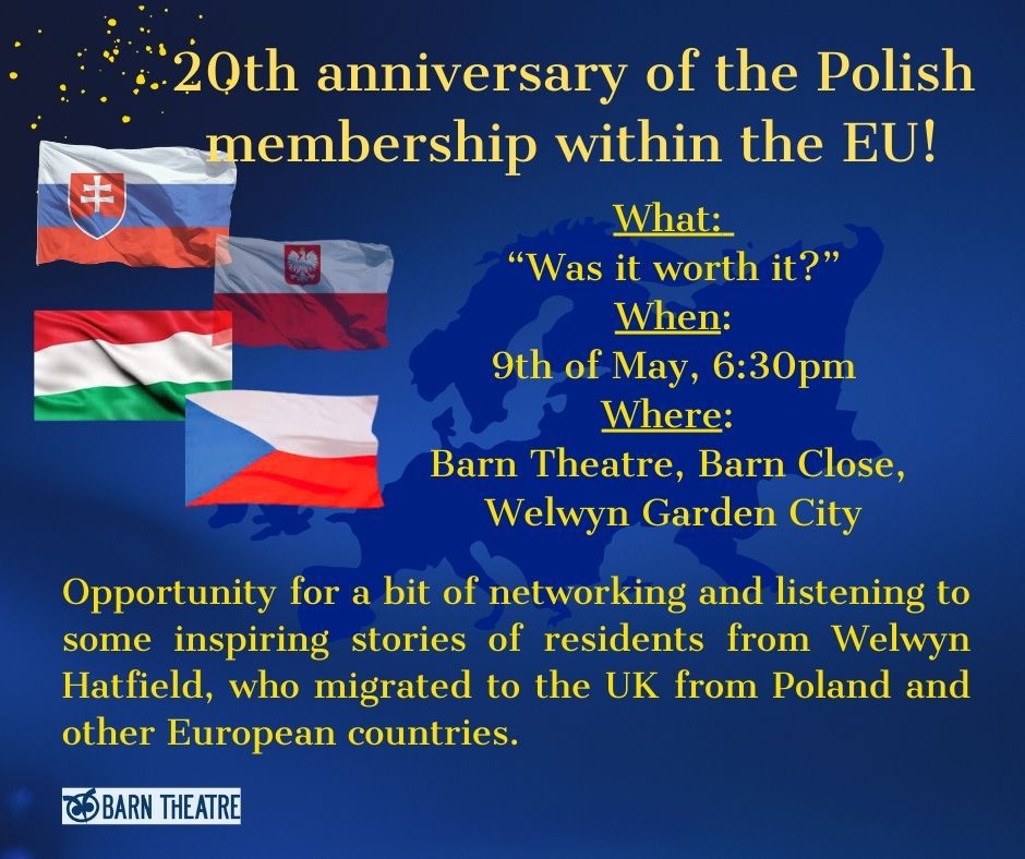 May marks 20 years since 10 European countries joined the EU and many migrants made the UK their home! Join the celebration and listen their stories, and contributions to our community. Booking now E: michal.siewniak1@gmail.com #WhatsOnWelHat