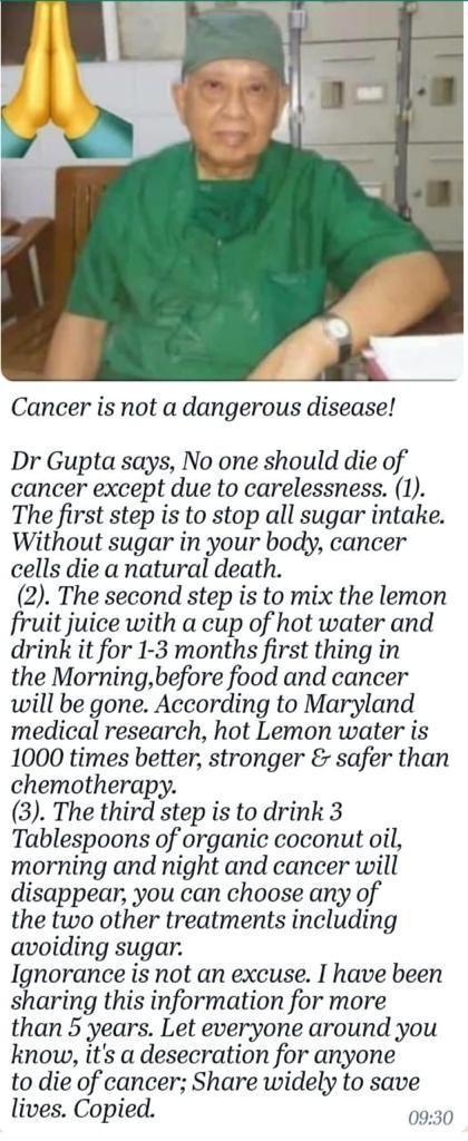 Now this is doing the rounds in social media! Ufff.... spreading such misinformation should be a crime. This is one of the many reasons for delayed cancer diagnosis and poor compliance to treatment. 
#myths #cancermyths