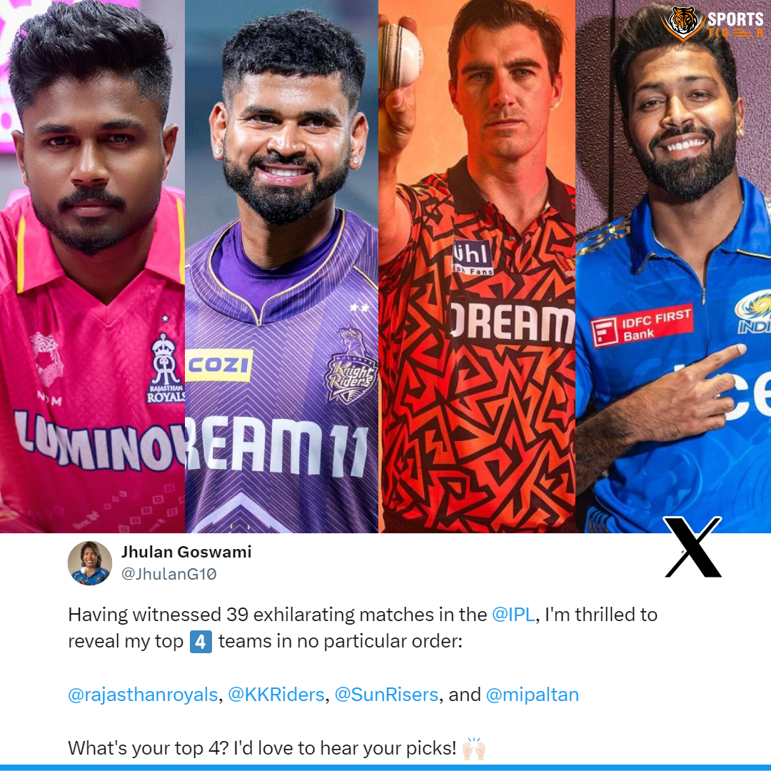 Former India cricketer Jhulan Goswami picks her top 4️⃣teams for the IPL 2024 playoffs 🏆

What's your take on this 🧐

Let us know in the comments below👇

📷: IPL

#IPL2024 #RR #KKR #SRH #MI #TATAIPL2024 #IPLT20 #T20Cricket #SanjuSamson #HardikPandya #PatCummins #ShreyasIyer