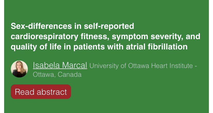 #ESCPrev2024 is on! Join our e-moderate poster discussing sex differences & cardiorespiratory fitness in patients with #atrialfibrillation 👩‍🔬🫀💪🇬🇷🇨🇦@HeartInstitute