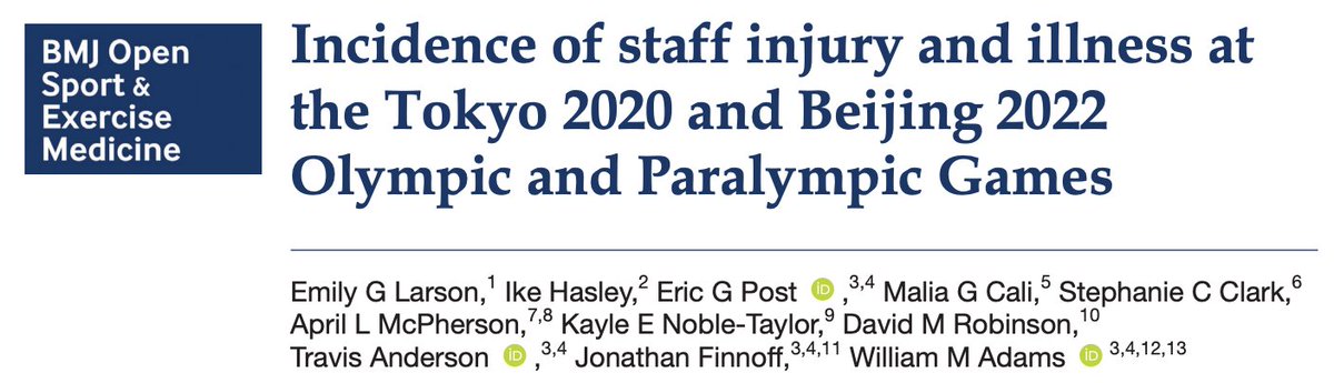 #OriginalResearch 💥 Incidence of staff #injury and #illness at the #Tokyo2020 and #Beijing2022 Olympic and Paralympic Games by Emily Larson et al. Full text 👉 bit.ly/447gJHk #WeAreBOSEM