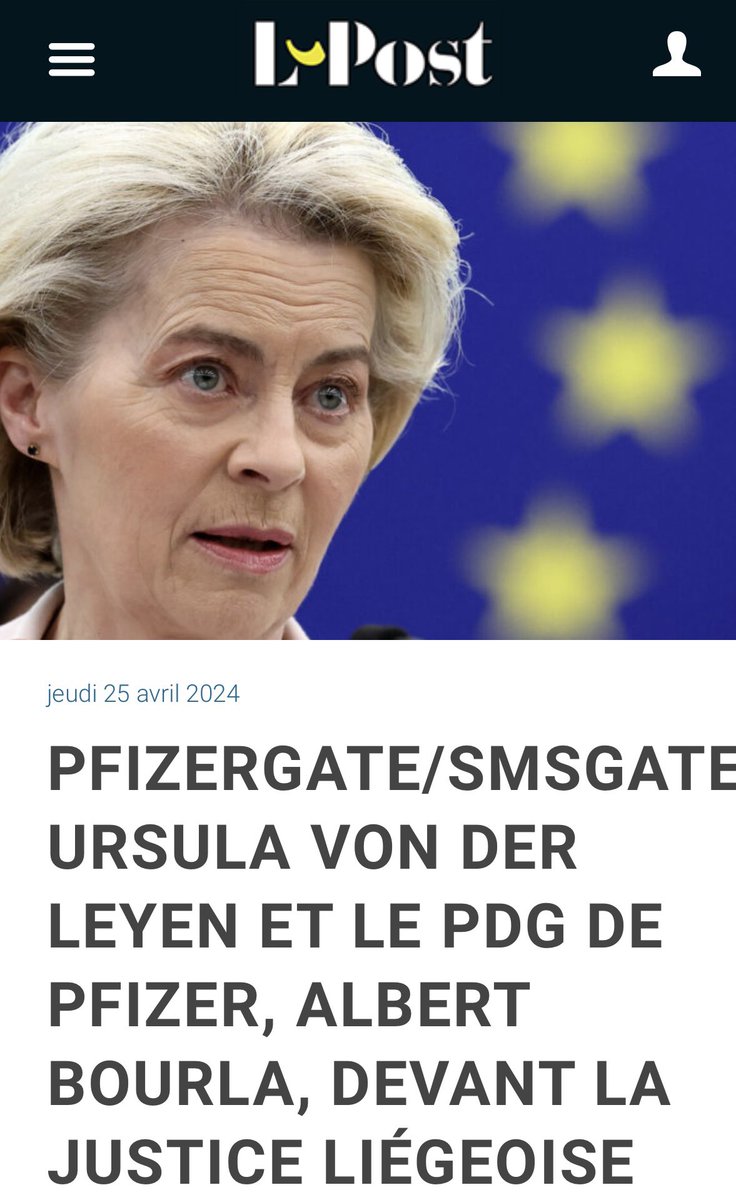 Ça y est ! La presse belge reprend l’info de la convocation sur l’affaire des SMS et du #PfizerGate d’#Ursula Von der Leyen et du patron de Pfizer le 17 mai ! Je serai face à eux, avec d’autres plaignants dont 2 États (pas la France de Macron bien sûr !…)

« PFIZERGATE/SMSGATE :…