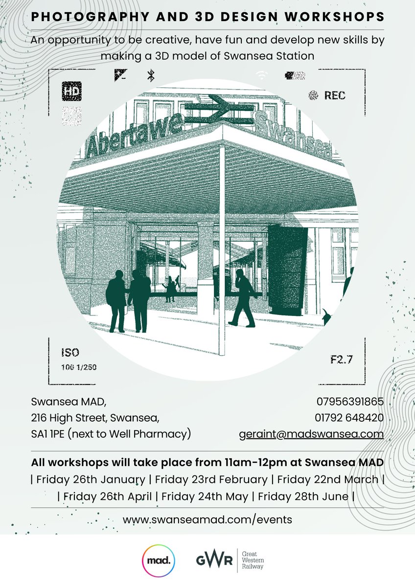 Join @SwanseaMAD for #Photography and #3DDesign creative workshops, inspired by Swansea Station and @GWRHelp. 

Next workshop: Friday 26th April, 11am-12pm @SwanseaMAD