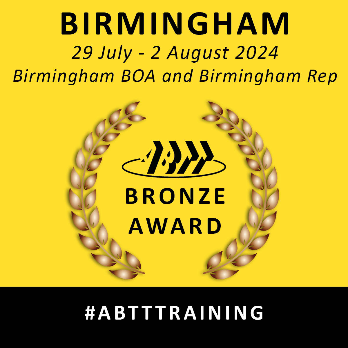 Now booking: ABTT Bronze Award for Theatre Technicians – Birmingham, 29 July - 2 Aug. A five-day course which gives candidates knowledge & understanding of best practices & is a SCQF Level 7 qualification. abtt.org.uk/events/abtt-br… #ABTTtraining #ABTT #Theatre #TheatreTechnician