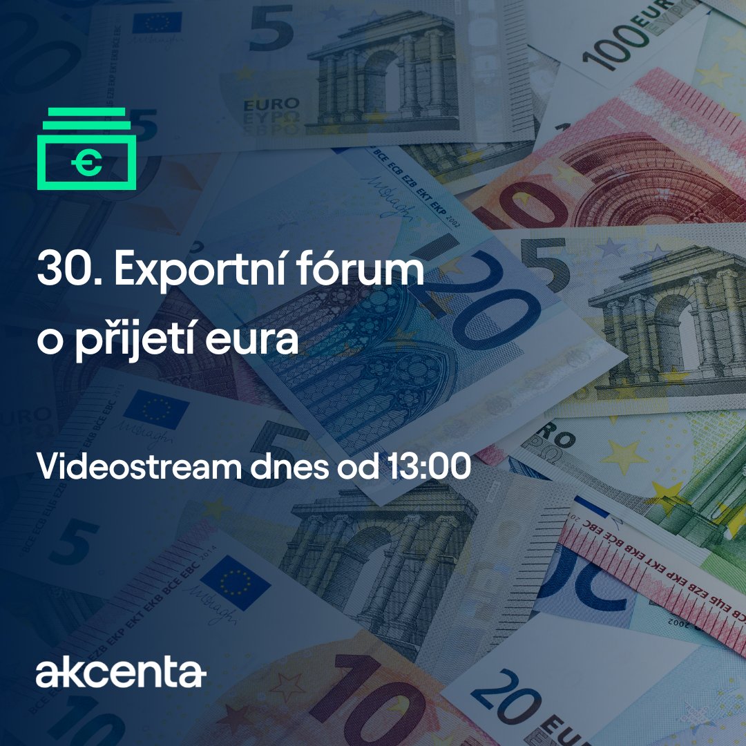 Podívejte se na online vysílání 30. Exportního fóra, které začíná už ve 13:00! 📈 
🎥  bit.ly/LivestreamAkce…
Tématem bude přijetí eura. Do diskuse se zapojí místopředseda Poslanecké sněmovny Karel Havlíček, Marek Mora, ekonom Petr Zahradník a ekonom Akcenty Miroslav Novák.