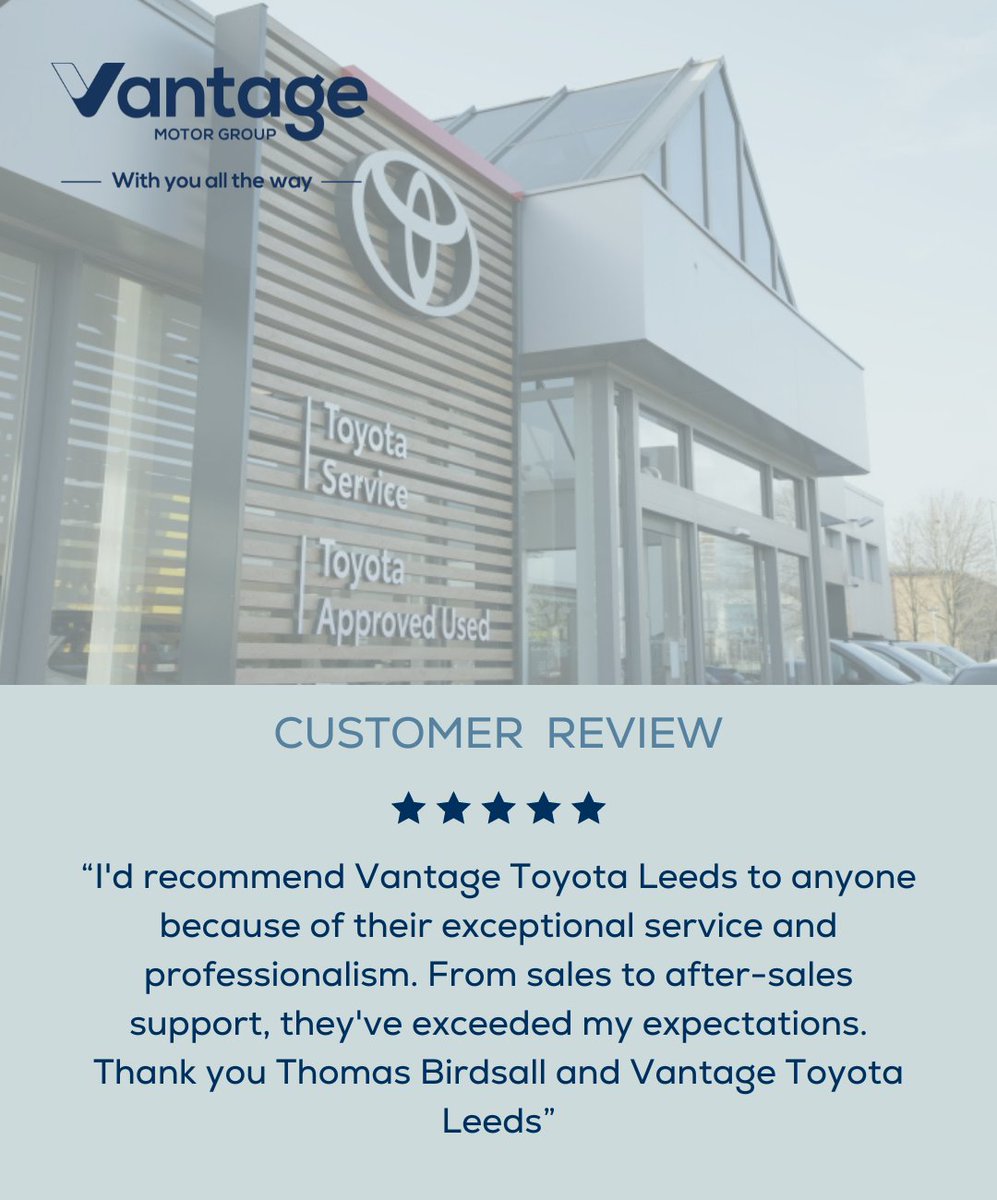 Well done to Tom at Toyota Leeds for going above and beyond to provide exceptional customer service - keep up the hard work 👏🙌 #ToyotaLeeds #CustomerReview #AppreciationPost
