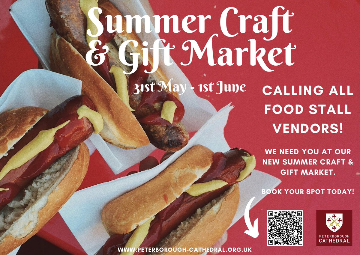 🌞 Calling all culinary creators! 🍔🍦 Get ready to sizzle and serve at our vibrant Summer Market! 🎉✨ If you're a food stall holder with delicious delights to share, we want YOU to be part of the summer sensation! 🌴🍉 Sign up here; peterborough-cathedral.org.uk/143/section.as…