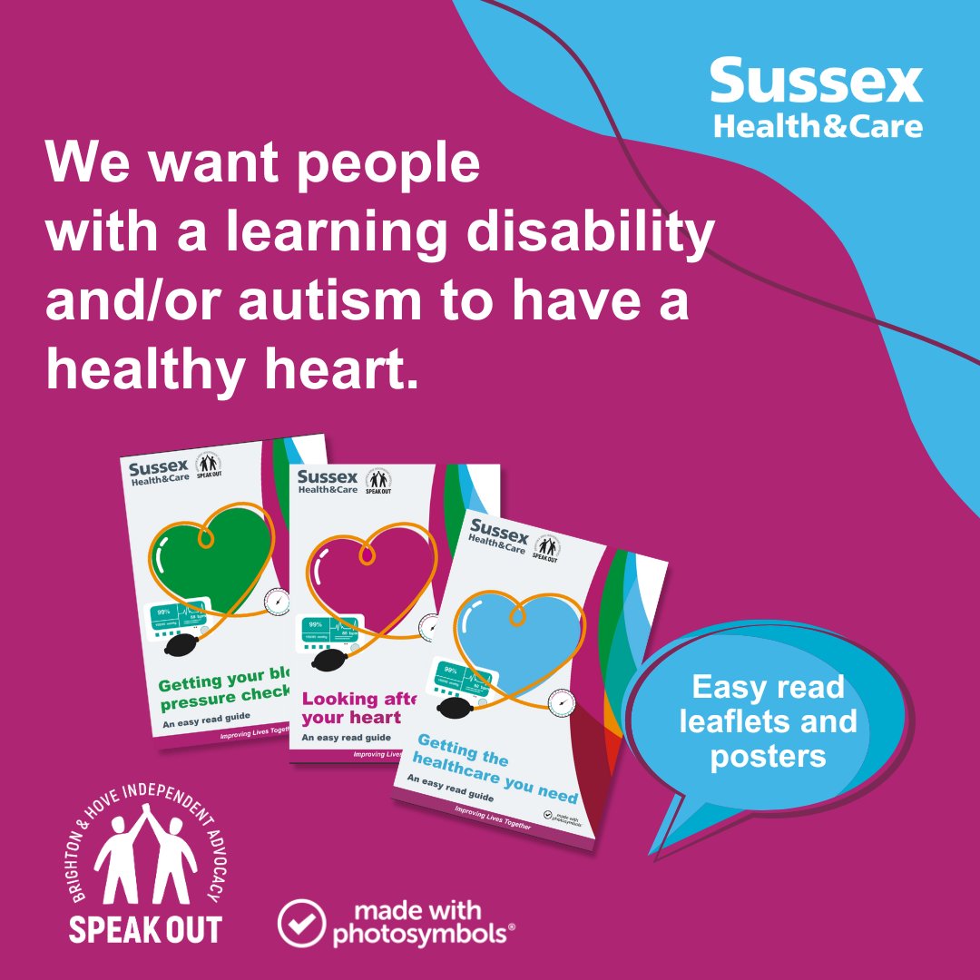 A Sussex report found that 58% of deaths in people under 65 with a learning disability and/or autism could be caused by cardiovascular disease. This needs to change. We have produced a suite of resources designed to raise awareness of heart health: sussex.ics.nhs.uk/your-care/supp…