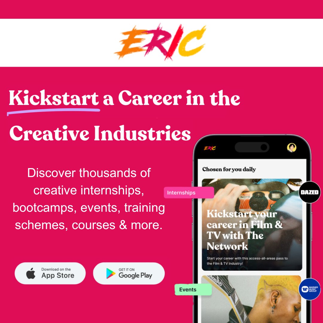 Interested in a career in the creative industry? Then make sure you check out ERIC ✨ You can download their resource on our website to find out more and how they can help you 🙌 - bit.ly/3FkzlrU #creativeopportunities #earlycareers