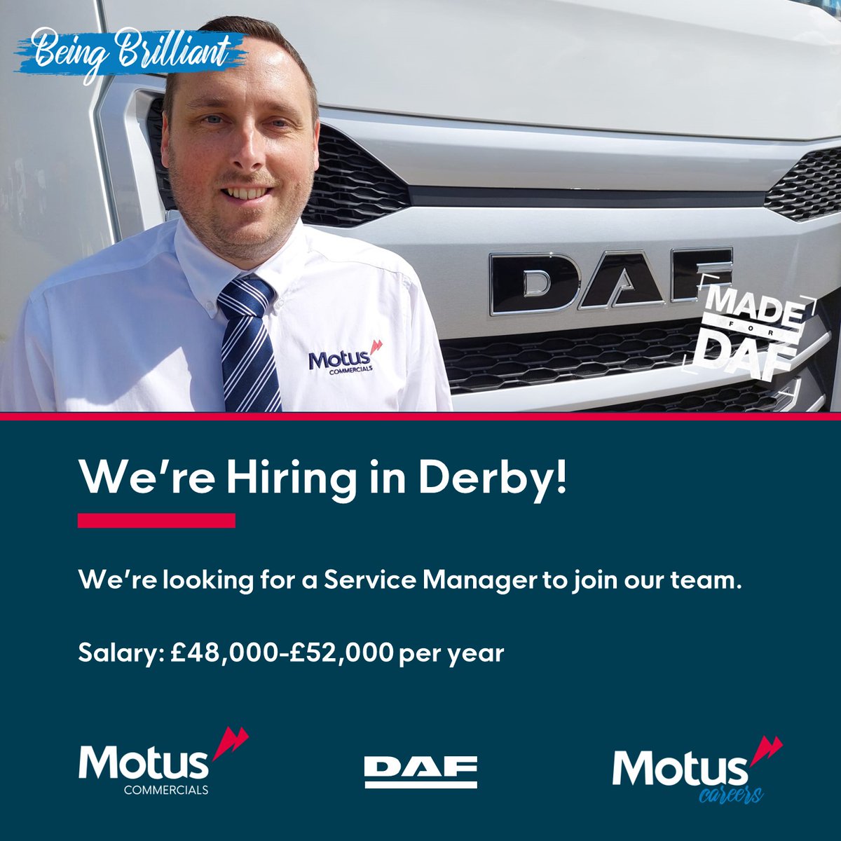 ⭐We're looking for a Service Manager in Derby! ⭐ Text MOTUS DER to 66777 Or email your CV to recruitment@motuscommercials.co.uk Find out more➡️ loom.ly/22HfApI #Jobs #JobSearch #Hiring #Careers #Vacancy #MotusPeople #MotusCommercials