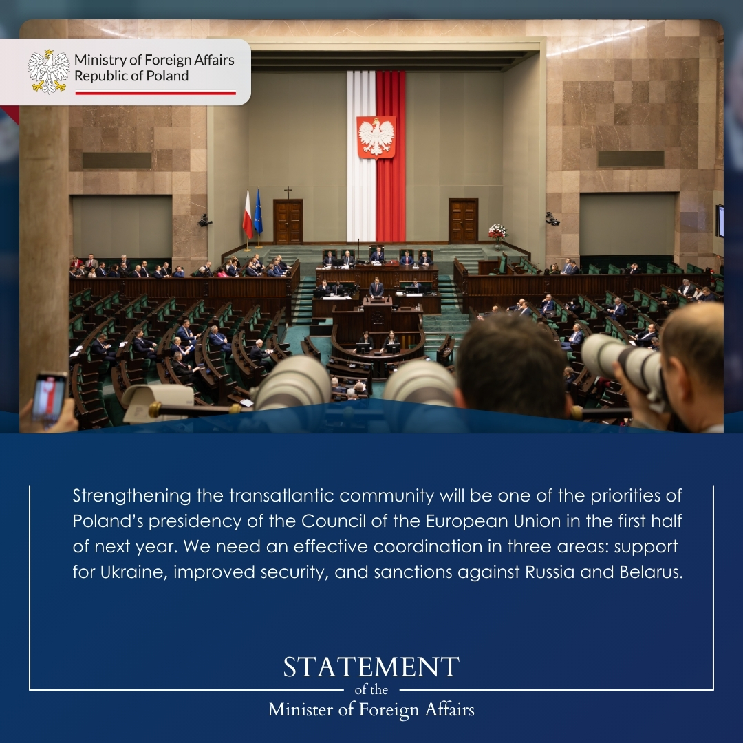 FM @sikorskiradek at the Polish Sejm about priorities 🇵🇱 of the Presidency of the Council of the European Union ⬇️ #exposéMSZ