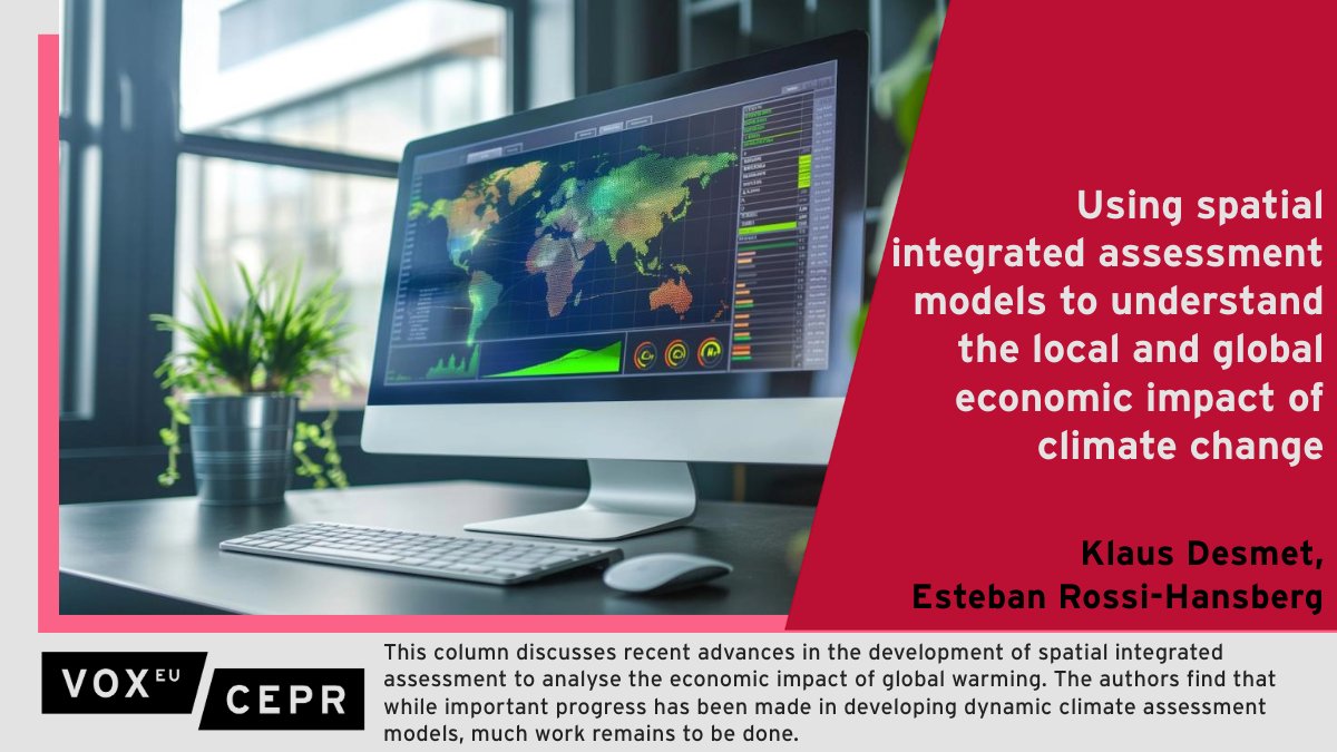 Climate change will be very costly at equatorial latitudes, but it will have more benign effects at northern latitudes. Spatial integrated assessments are used to analyse the economic impact of global warming. @klausvanieper @SMU, @HansbergRossi @UChicago ow.ly/TOIz50RmSIZ