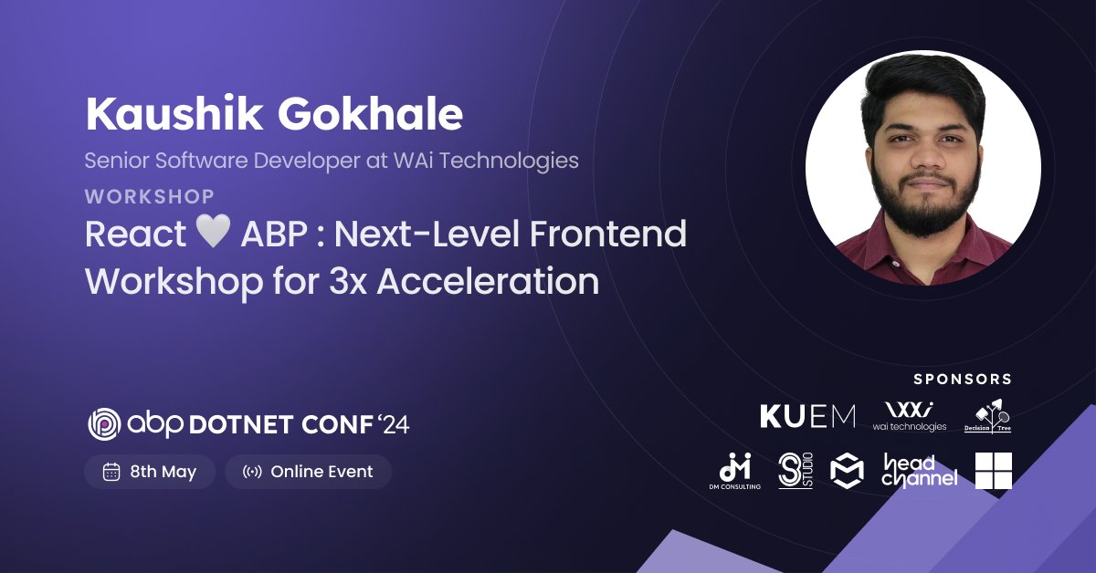 🎙️Join Omkar Choudhari & Kaushik Gokhale at #abpconf24 for 'React ♥ ABP: Next-Level Frontend #Workshop for 3x Acceleration'! 🚀 Discover how to boost your app development with a new React #Framework integrated with #ABP #Backend. #abpframework #dotnet abp.io/conference/2024