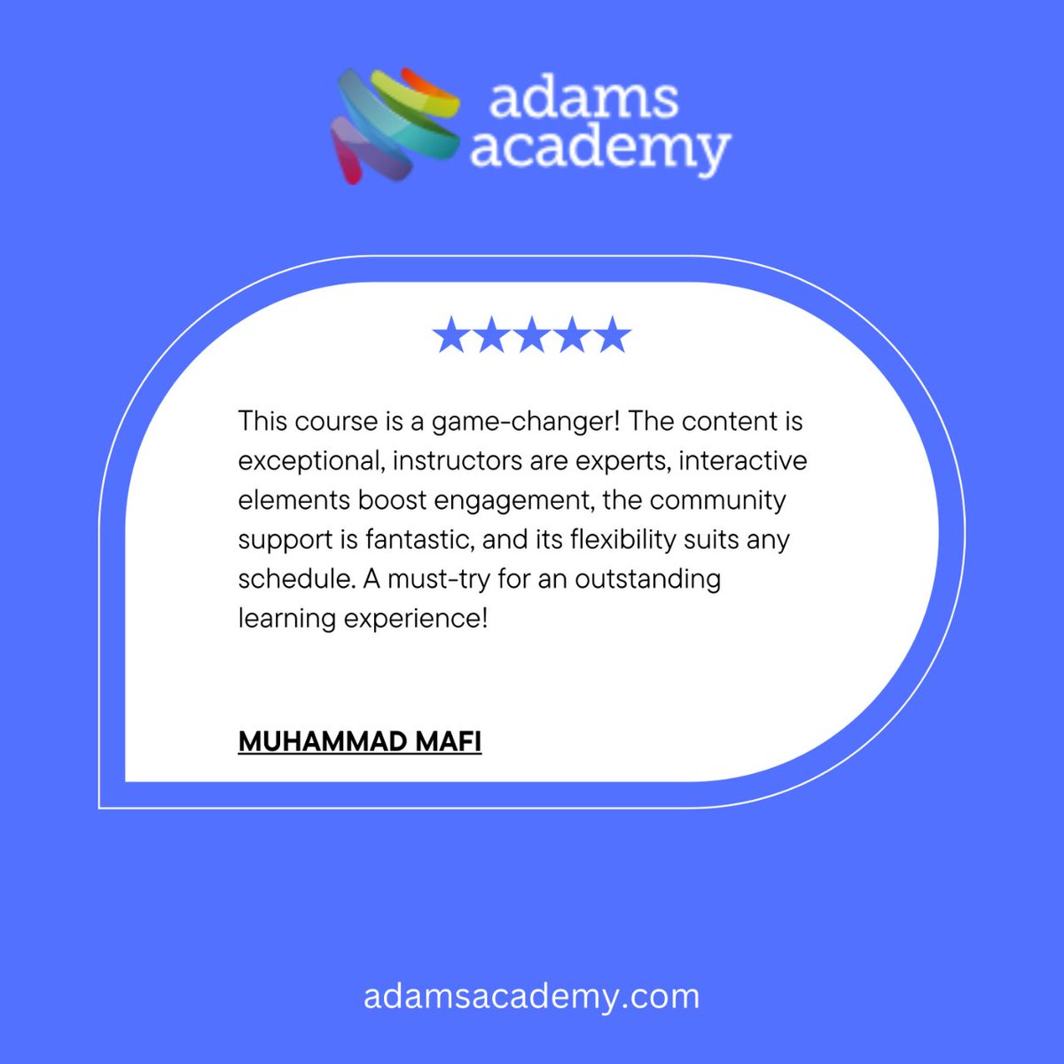 adamsacademyinc's tweet image. Thrilled to see our courses changing the game for you, Muhammad! 🚀 Your learning journey inspires us. Dive into a transformative experience with our expert instructors and engaging content at Adams Academy. 
#LifeChangingLearning #FlexibleEducation #AdamsAcademyFamily