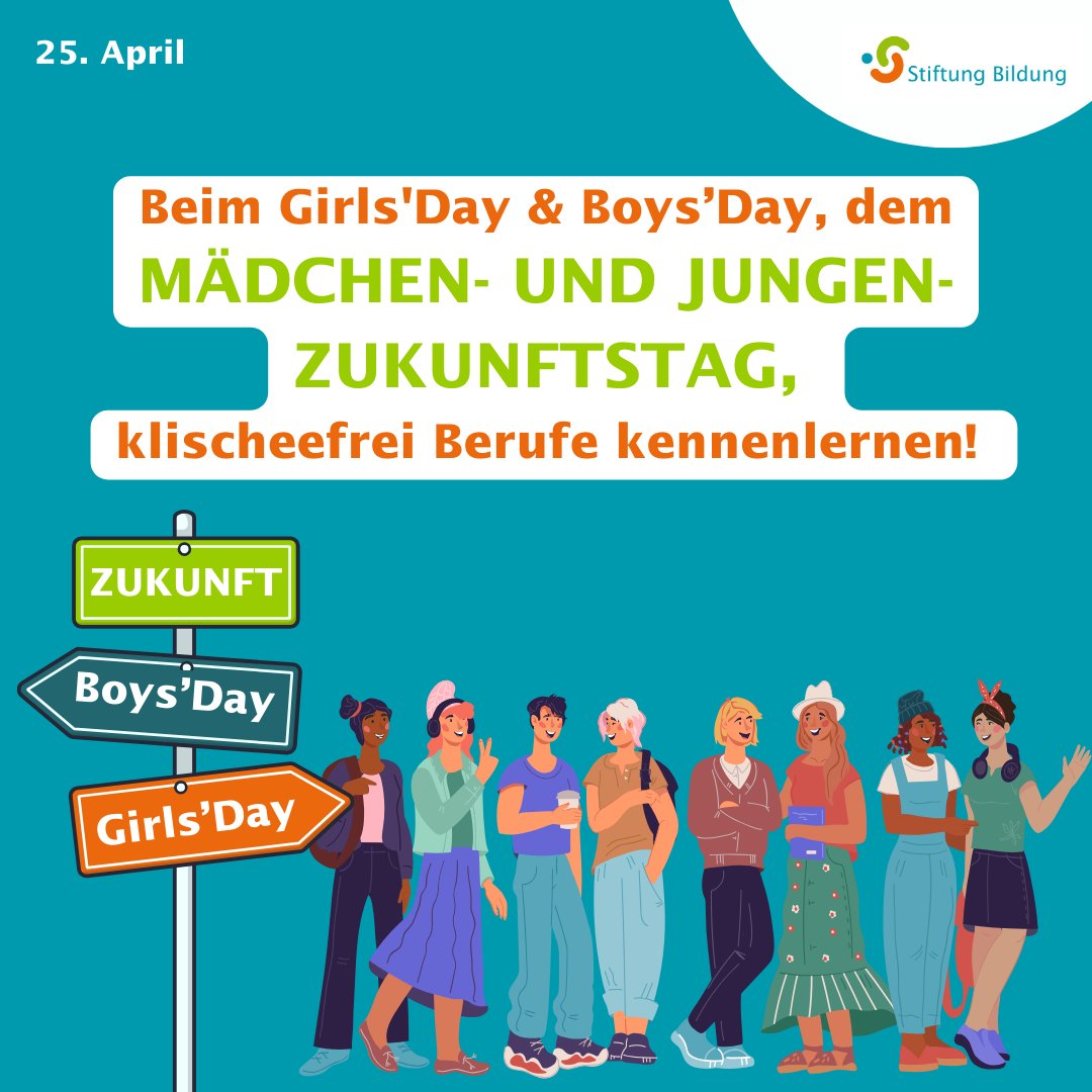Heute ist Girls’Day und Boys’Day, der bundesweite Aktionstag zur klischeefreien Berufsorientierung für alle Geschlechter.  
Unser Tipp an alle Unternehmen und Betriebe: Eröffnet jungen Menschen nicht nur am Girls’- und Boys’Day geschlechtergerechte (Aus-)Bildungschancen.