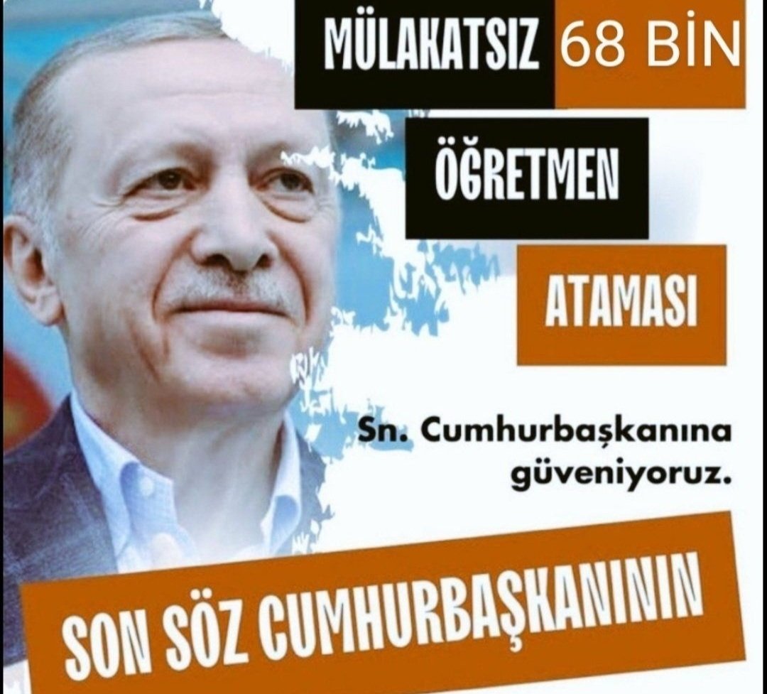<a href="/RTErdogan/">Recep Tayyip Erdoğan</a> Saygıdeğer Cumhurbaşkanım  Öğretmen Çocuklarınız Objektiflikten uzak,adil olmayan MÜLAKATI Söz verdiginiz gibi  ivedilikle  kaldırmanizi  bekliyor,Lütfen Cumhurbaşkanım sadece  2023 Kpss puanımizla  ve 68binlik adil kontenjan ile Atanmak istiyoruz,size GÜVENİYORUZ