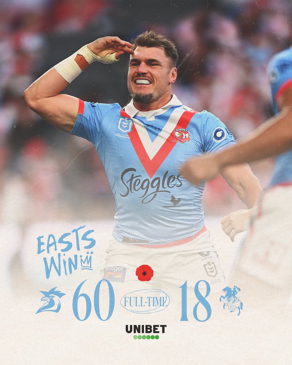 sydneyroosters's tweet photo. Triumphant in bondi blue 💙🙌🏼 #EastsToWin @unibet https://t.co/Ba8nuqq7I7