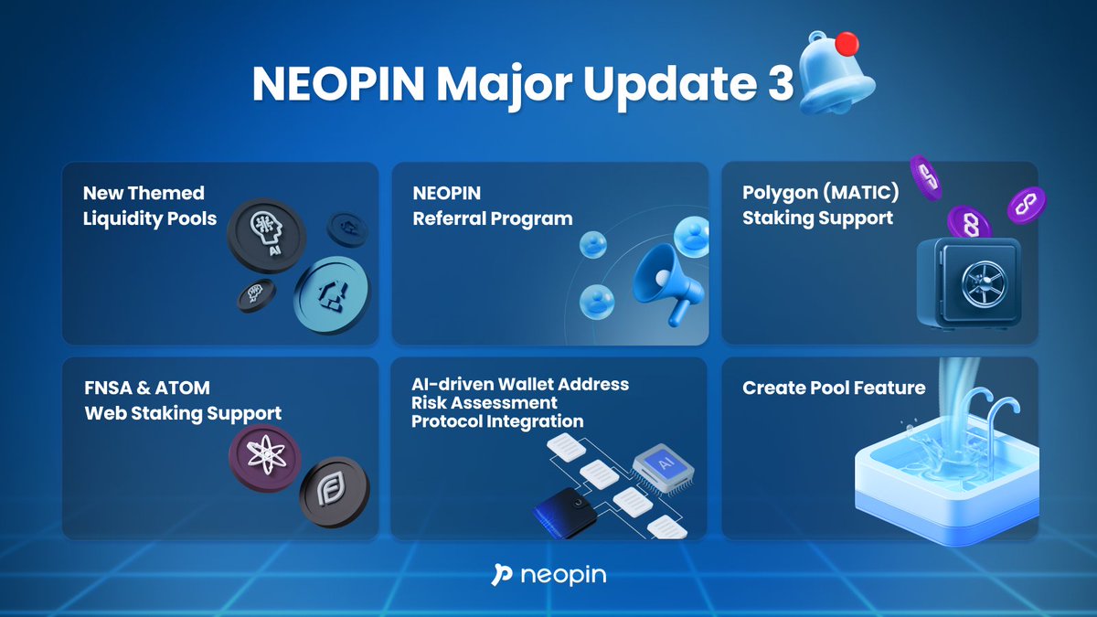 🚀 NEOPIN Major Updates 3-1🚀

April to May marks the third installment of NEOPIN's major updates as we continue our journey to become the #1 DeFi in Asia. 

Check out what's been updated in the last 25 days, including the launch of our RWA theme pool, support for polygon…