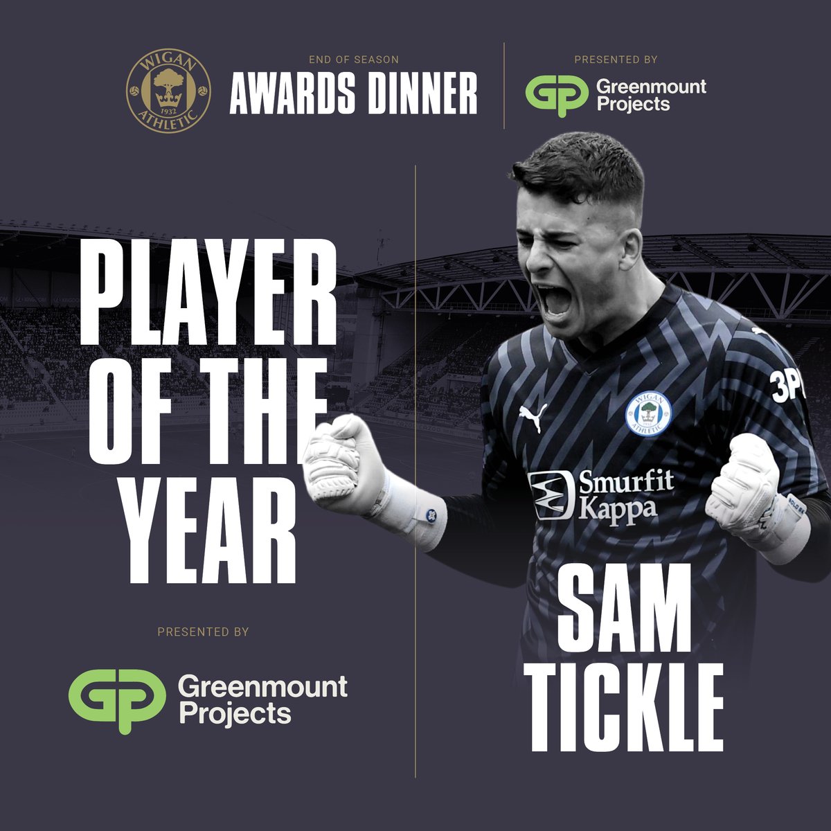 It’s time for our final prize of the night! 🏆 Winning his second award of the evening, @SamTickle3 is your 2023/24 Player of the Year! 💙 Proudly sponsored by Greenmount Projects 🤝 #wafc 🔵⚪️