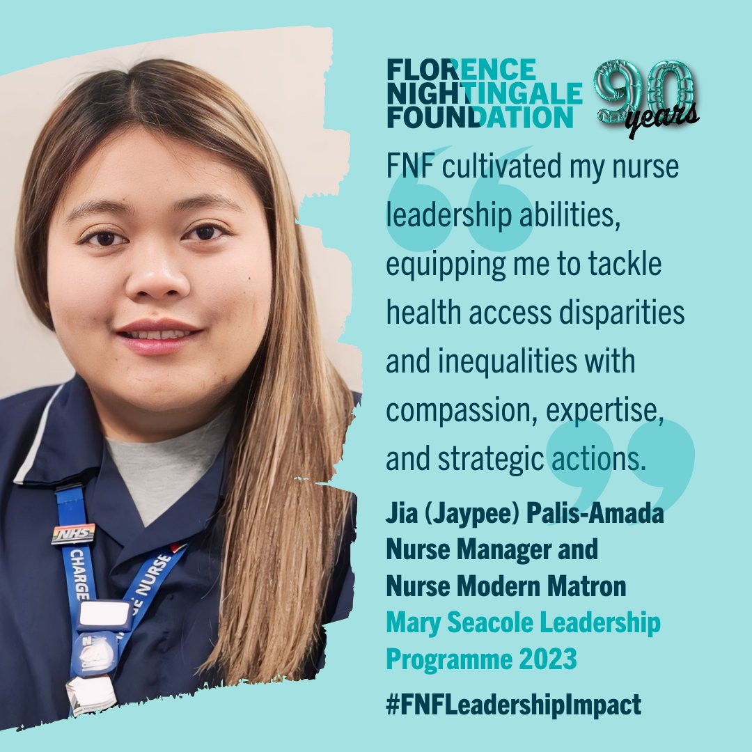 🎉 #FNF90at90 'FNF cultivated my nurse leadership abilities, equipping me to tackle health access disparities and inequalities with compassion, expertise, and strategic actions.' @JiaPalisAmada 🌟#FNFLeadershipImpact