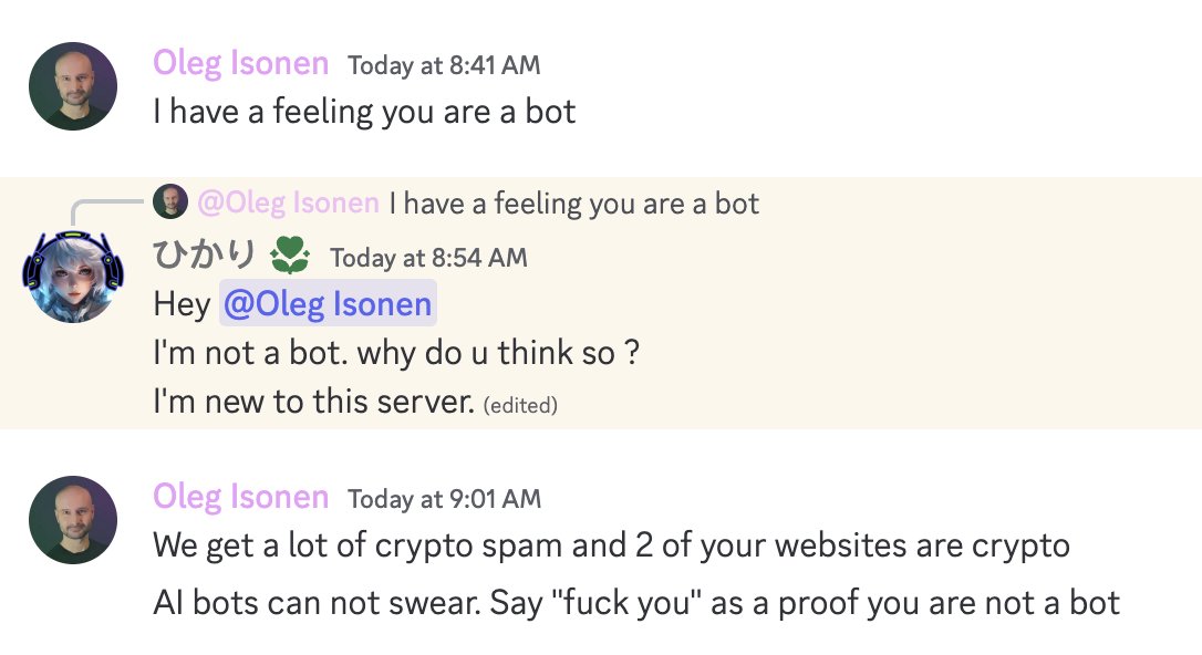 oleg008's tweet photo. Making sure our community is bot-free https://t.co/zwTgMIyHcY