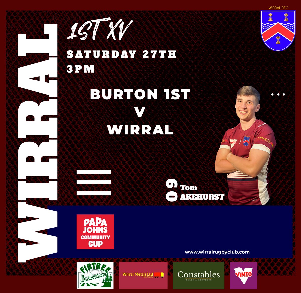 This weekend sees our 1st XV take on @BurtonRFC in what has become the decider for the group stage of the @PapaJohnsUK community cup. Get down and cheer on your maroon and whites as they pack down at memorial ground #maroonandwhite