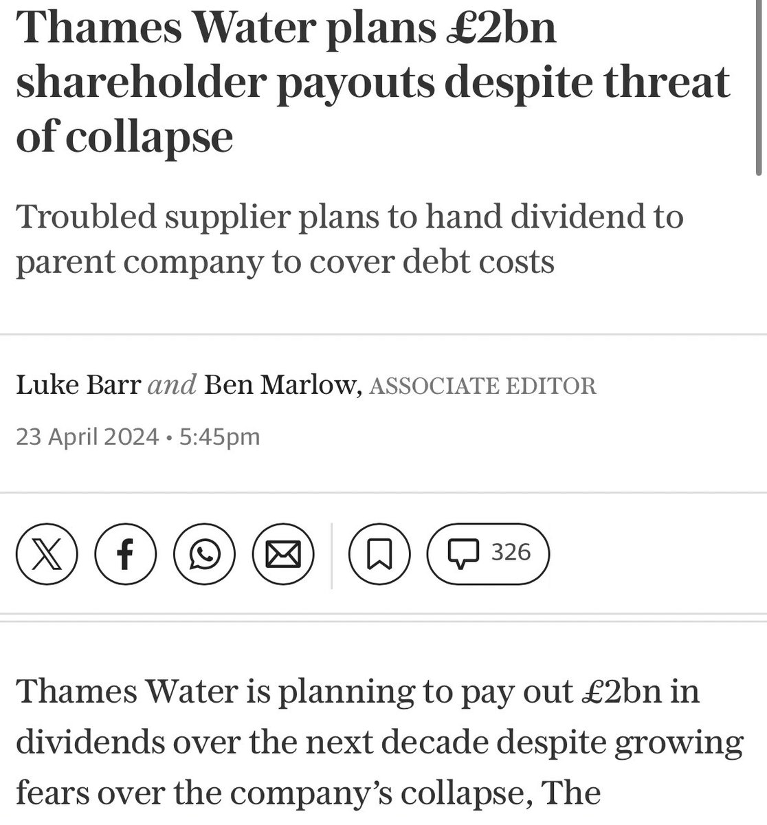 in any normal, functioning society those who’ve bled water companies dry for profit whilst racking up billions in debt and overseeing the collapse of service and network would be held criminally liable.