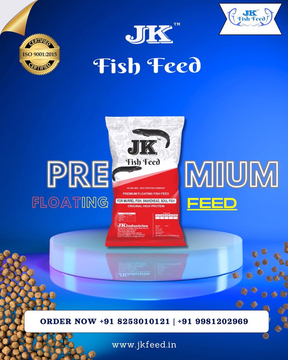 JK FISH FEED | HIGH PROTEIN (1MM,2MM,3MM,4MM,6MM) FISH FEED BAG |
PREMIUM FLOTING FISH FEED | PANGASIUS | ROOPCHANDA | TILAPIA | IMC | TROUT | MURREL | SNAKEHEAD FISH FEED 
#fishfeed #fish #fishfarming #fishfeed #fishry #fishfarmingindia #6mmfeedpellets #fishindia #fishfood