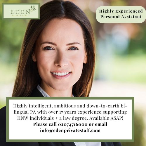 Personal Assistant with over 17 years experience available ASAP - please call 02074716000

edenprivatestaff.com/resume/sd-6807…
#PersonalAssistant #personalassistants #privatewealth #PA #EA #familyoffice #familyoffices #executivepa #privatepa #parecruitment #ExecutiveAssistant