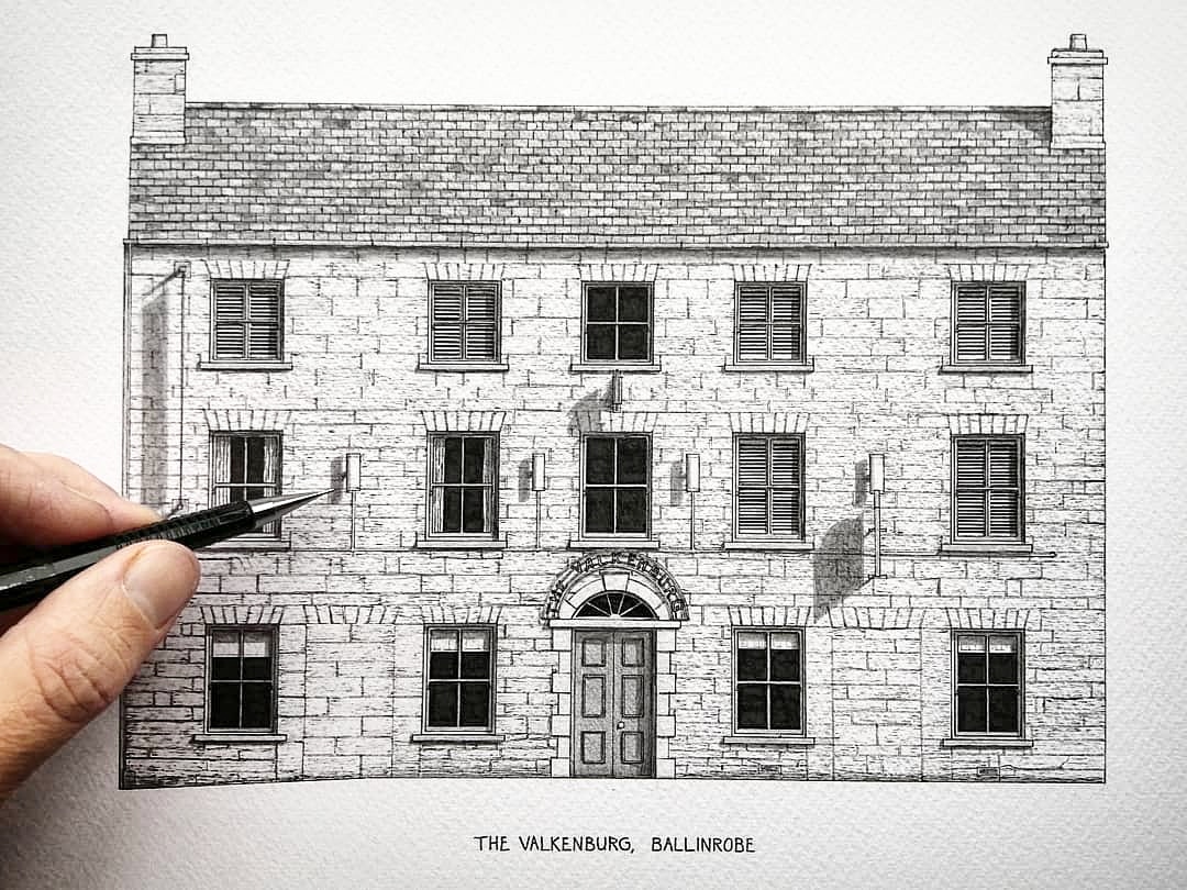 Throwback to drawing The Valkenburg pub in Ballinrobe, Ireland. 🍀
Inking in the textured stonework really shows the character of a building 😍