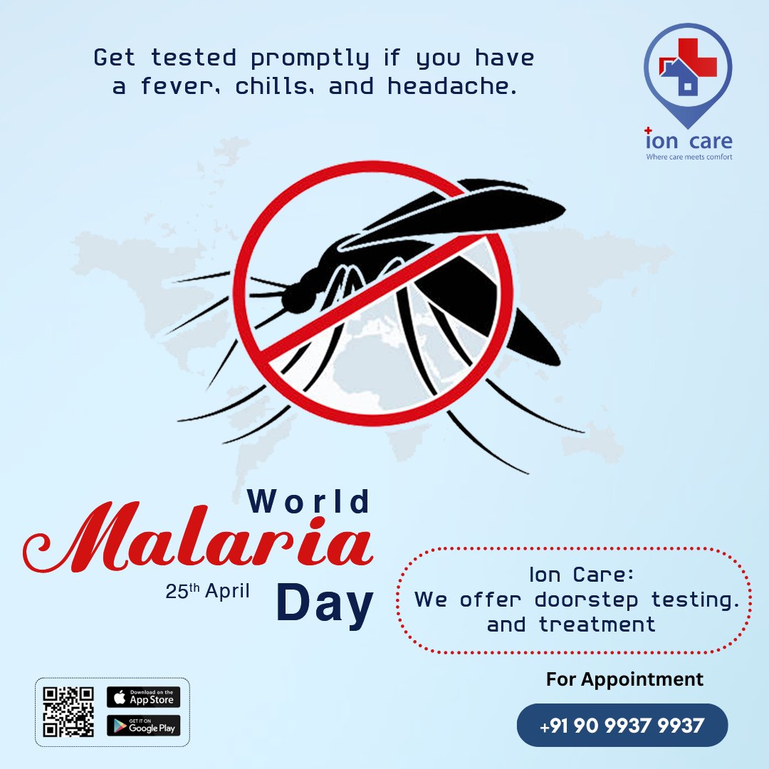 World Malaria Day,
Get Tested Promptly If You Have Fever, Chills, Headache.
ion Care: We Offer Testing And Treatment.
#ioncarehealth #HomeNursing #WorldMalariaDay #StaySafeStayHome #surat #Gujarat
