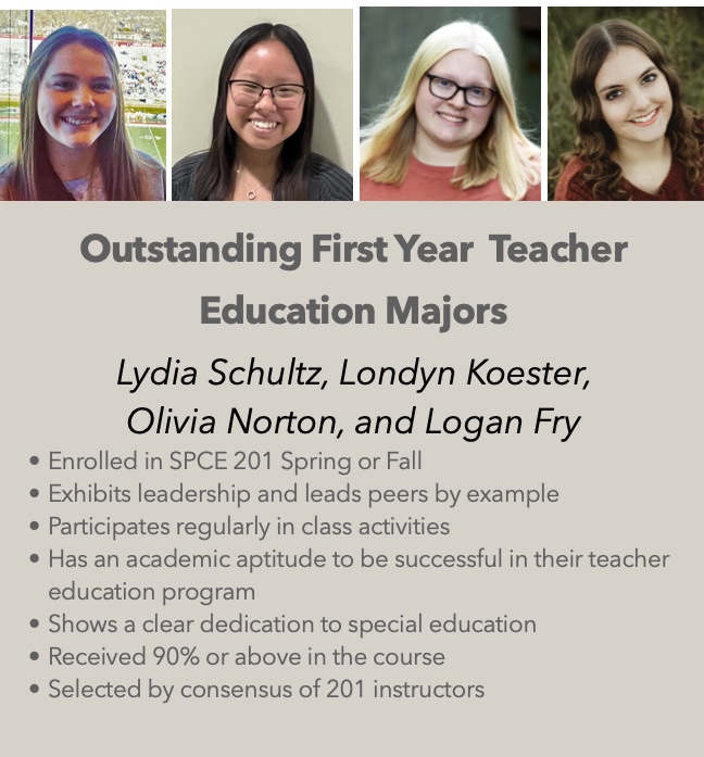 Congratulations to our First Year Teacher Eduction Outstanding Award Winners! Lydia Schultz Londyn Koester Olivia Norton Logan Fry #chirpchirp #WeFly