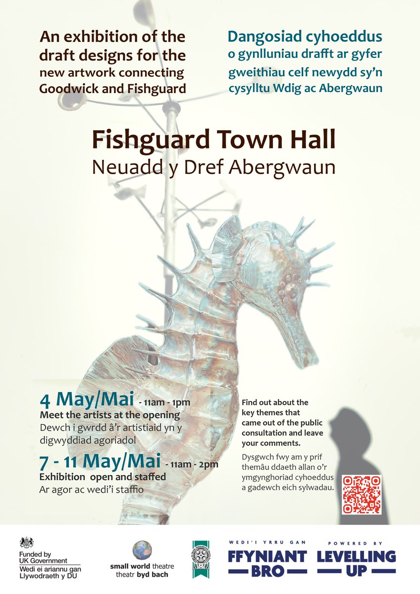 Residents and stakeholders of Fishguard and Goodwick, you’re invited to join the artists at the opening of an exhibition 🗓️ 4/5/24 - 11am – 1pm 📍Fishguard Town Hall A taste of what’s being proposed by Gideon Peterson. MORE INFO smallworld.org.uk/trails-goodwic… #CFfGDU #UKSPF