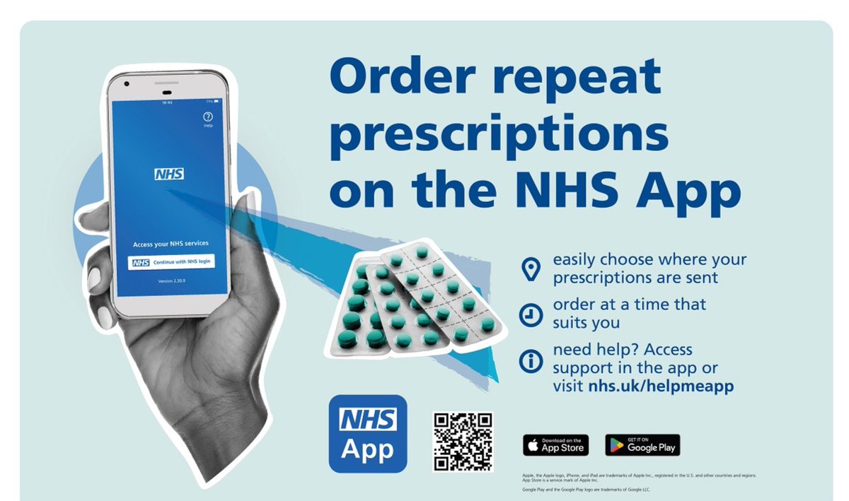 Don't forget to order your repeat prescriptions by tomorrow (Friday 26 April) to ensure they arrive in good time before the May bank holiday (Monday 6 May). You can order your prescription on the NHS App or by contacting your GP practice. nhs.uk/nhs-services/p…