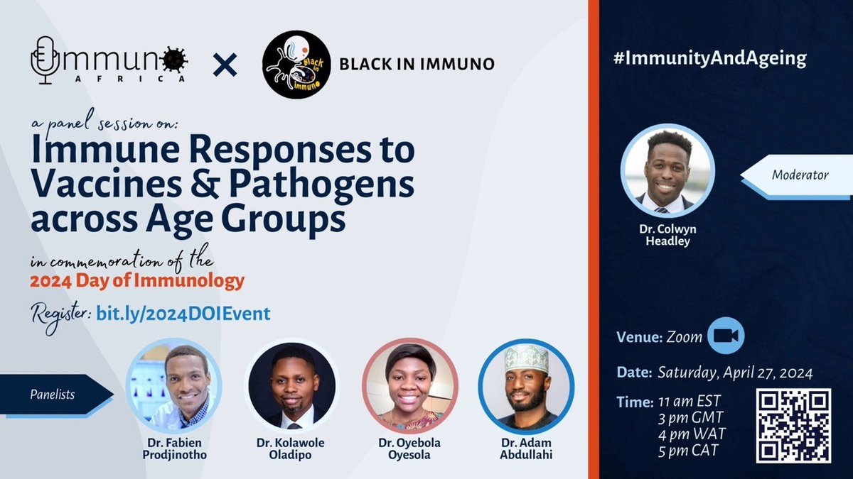 The Benin Immunology Society (BIS) celebrates the #DayofImmunology with its partners Immunology Africa & Black In Immuno, by exploring: 'Immune Responses to Vaccines and Pathogens Across Age Groups' On Sat. April 27 at 11 am EST All info: bit.ly/2024DOIEvent @BeninSociety