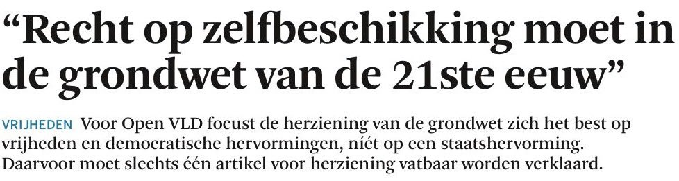 De Grondwet herzien? Graag, maar dan om onze vrijheden en democratie te versterken, niet om ons land te splitsen. 

Onze prioriteiten:

- Recht op zelfbeschikking in de Grondwet, zodat abortus en euthanasie niet kan worden afgeschaft. 
- ⁠Andere (private) financiering van…