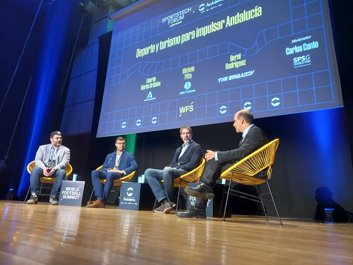 ⚽️🏀🏉🏊‍♀️🥋🏃‍♀️🚵‍♂️ Tras la inauguración por parte de José María Arrabal comienza la primera charla de #SportstechForum 'Deporte y turismo para impulsar #Andalucía', que se celebra hoy en @andalucianet en #Málaga #AndalucíaElLugarDelDeporte @WFSummit